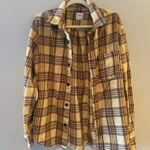 Zara Beige and Brown Plaid Shirt
